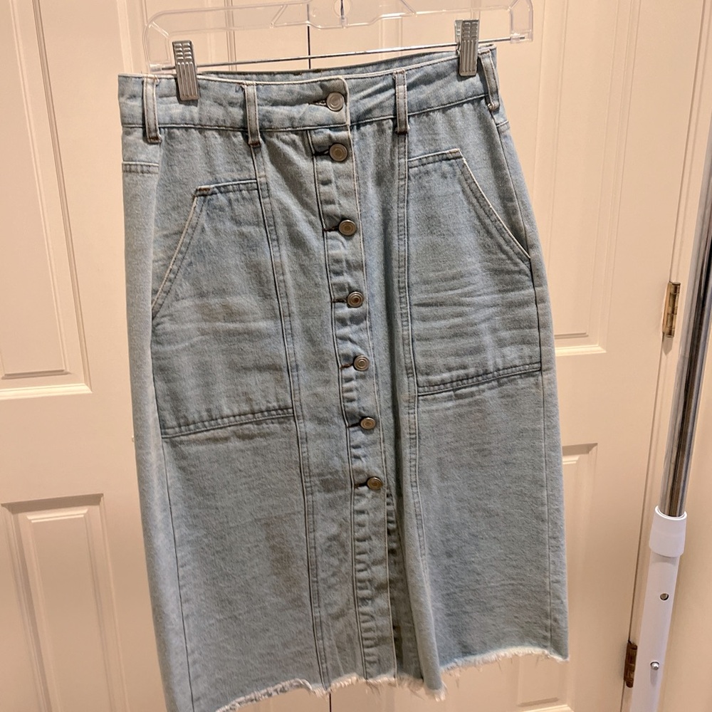 High Waisted Button Down Long Denim Skirt